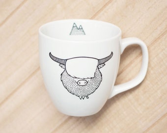 Highland Cow Mug - hand painted Ceramic cup quirky animal dish funny cute cup funky hipster cartoon mountains scottish scandinavian scotland