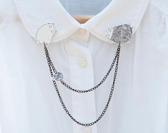 Clumsy Cat Collar Clip Chain - een handgemaakte kraag pin katten kitty dierlijke pin sieraden wol garen breien eigenzinnig hipster cadeau cadeau cadeau