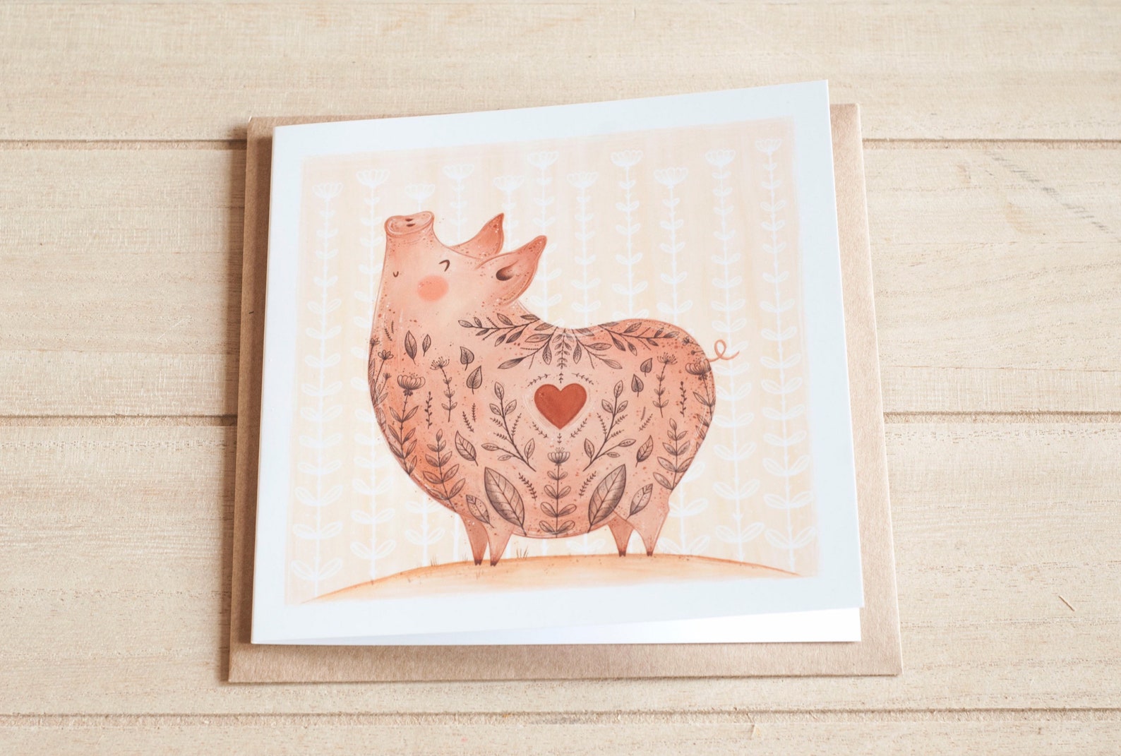 Pig Gift Card Greeting Birthday Card Animal Postcard Piglet Etsy