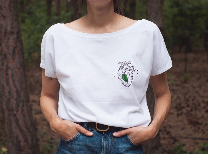 Vegan At Heart ladies T-shirt women love animals anatomical heart tattoo Tshirt shirt tee veganism minimalistic plant based animal rights image 1