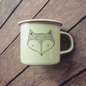 LARGE Fox Enamel Camping Mug hand painted cup quirky wild fox animal funny cute outdoors forest woodland animal woods summer gift image 10