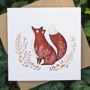 Carte cadeau renard - carte de voeux d'anniversaire, animal de la forêt, art foxy, illustration automne