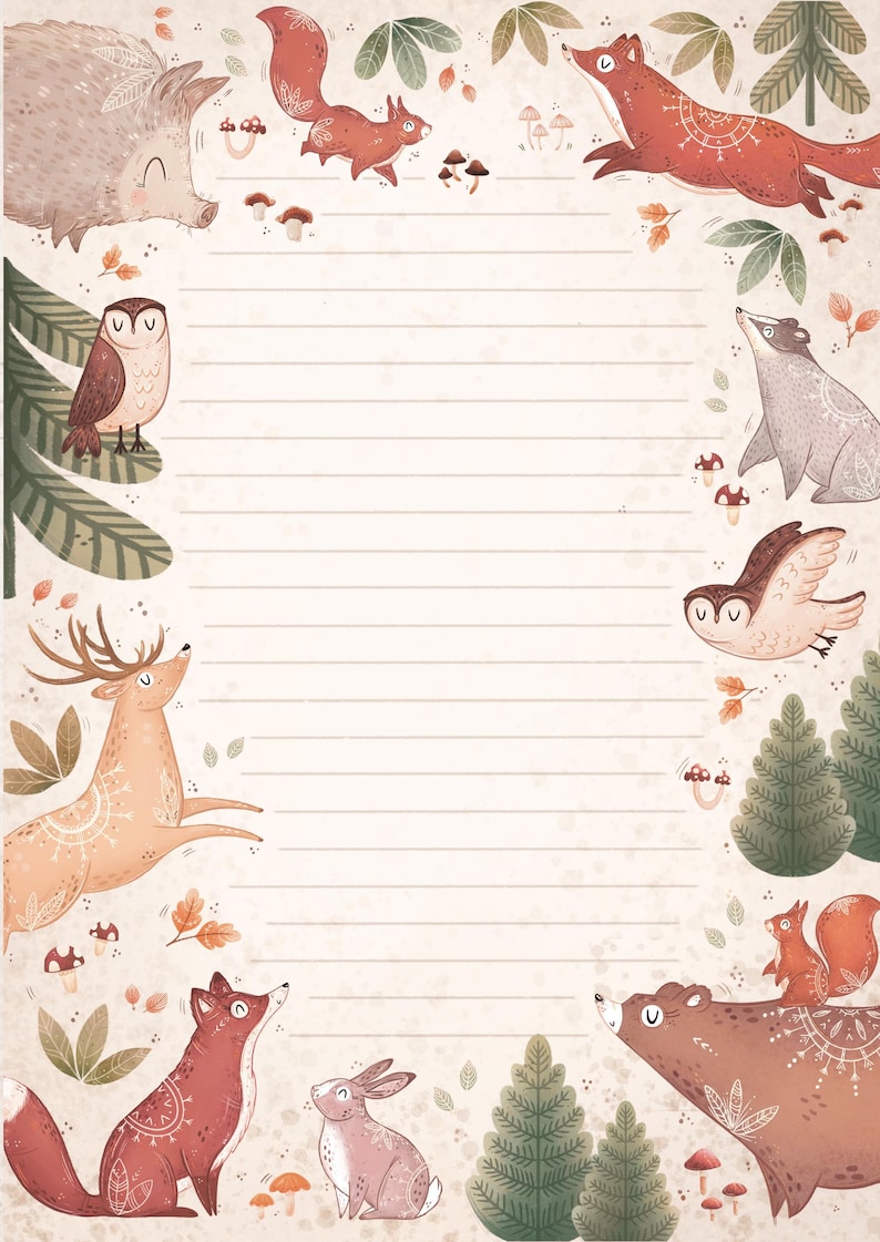 Woodland Animal Notepad A5 - Glued Notepad, Woodland Sheets With Lines ...