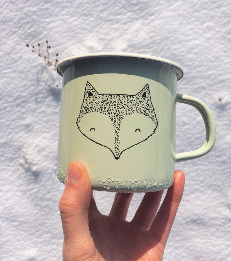 LARGE Fox Enamel Camping Mug hand painted cup quirky wild fox animal funny cute outdoors forest woodland animal woods summer gift image 8
