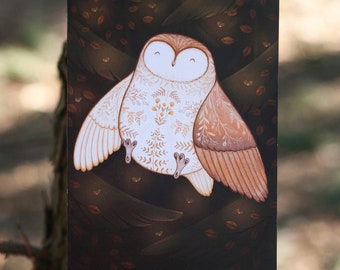 Owl Card - Woodland Greeting Card Gift Postcard Sleeping Bird forest magic fairy tale artwork animals owls woodland tattoo floral nursery