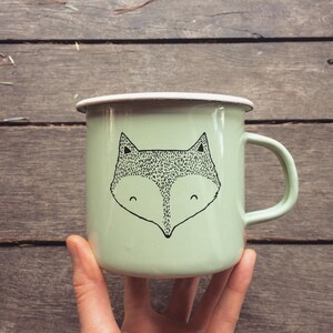 LARGE Fox Enamel Camping Mug hand painted cup quirky wild fox animal funny cute outdoors forest woodland animal woods summer gift image 9