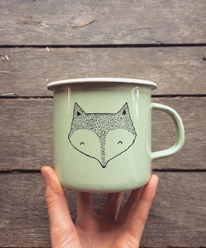 LARGE Fox Enamel Camping Mug hand painted cup quirky wild fox animal funny cute outdoors forest woodland animal woods summer gift image 9