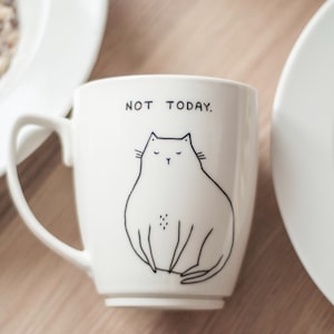 Cat Mug Personalised Antisocial hand painted cup not today leave funny hipster dark humour quirky animal cute funky vegan cartoon comic image 4