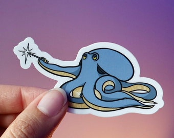 Wizard Octopus Sticker | Magic Wand Octopus Sticker | Funny Animal | Journaling, Notebook, Laptop, cellphone, Scrapbooking