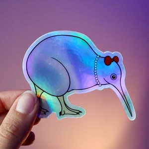 Cute Holographic Kiwi Bird Waterproof Sticker for Laptop, Notebook, Water Bottle | New Zealand Bird Vinyl Decal