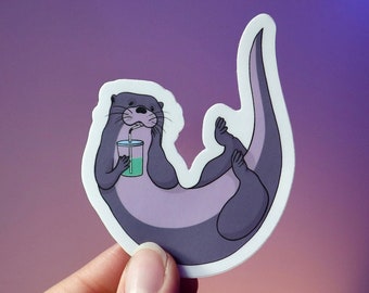 Sea Otter Matcha | Cute Animal Sticker | Matcha Themed Gift | Waterproof Vinyl Sticker | Laptop, Notebook, Water Bottle, Tumbler