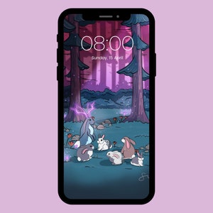 Verzauberter Waldhase Handy-Hintergrund | Fantasielandschaft-Bildschirmschoner | Magie, Zauberer, Feenkunst | Digitaler Download Ästhetischer Hintergrund