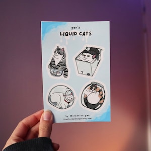 Funny Cat Sticker Sheet | Funny Liquid Cat Stickers | Matte Vinyl Sticker | Waterproof, Laptop, Notebook, Journaling, Scrapbooking