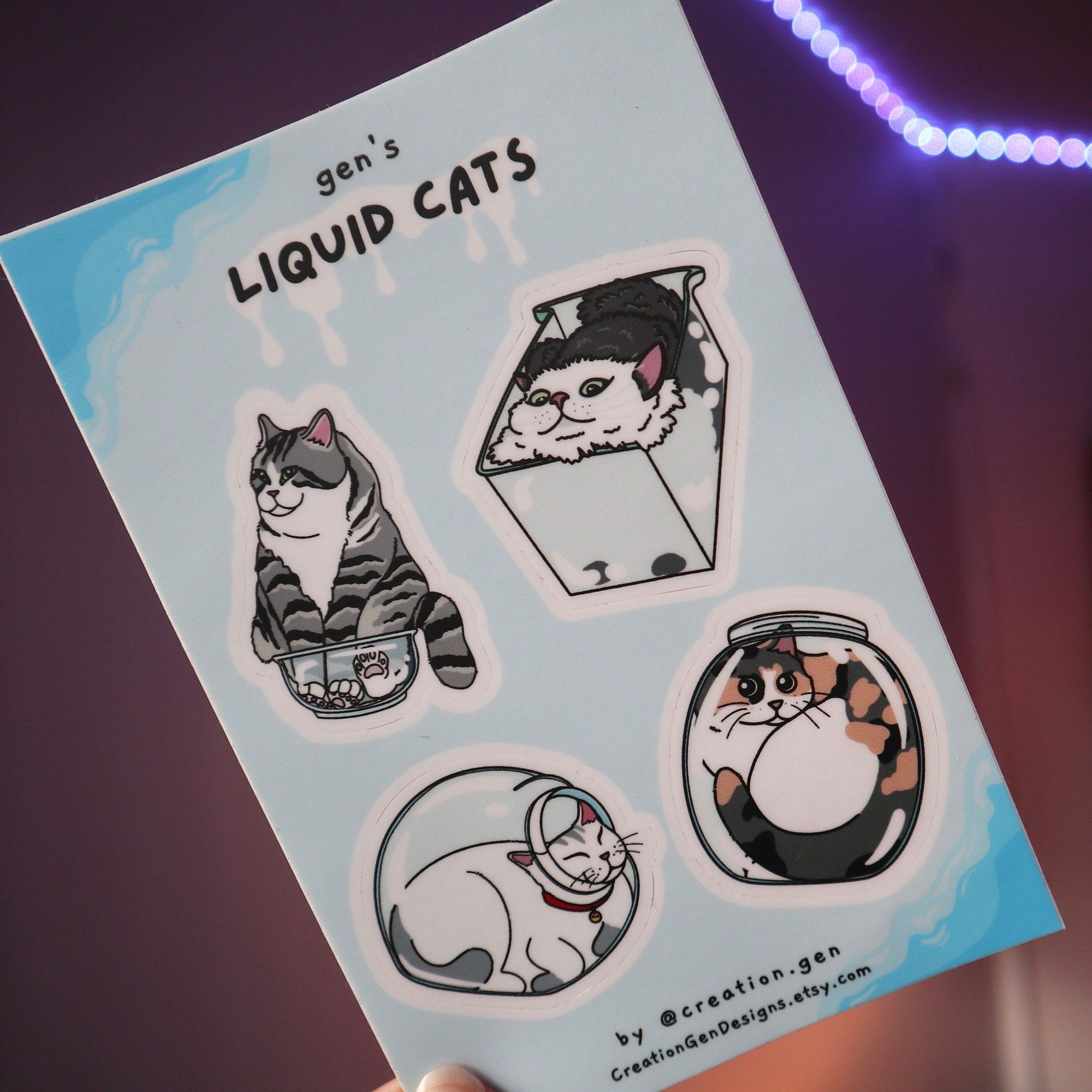 Funny Cat Sticker Sheet | Funny Liquid Cat Stickers | Matte Vinyl ...