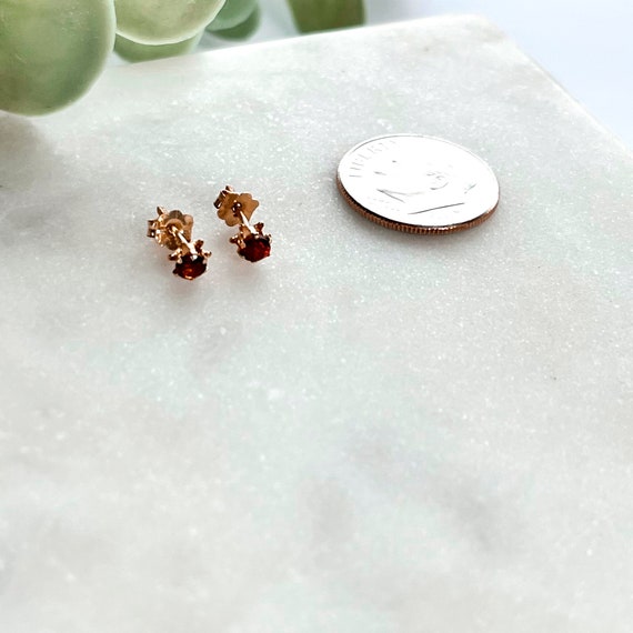 14K Yellow Gold Genuine Garnet Stud Earrings - image 3