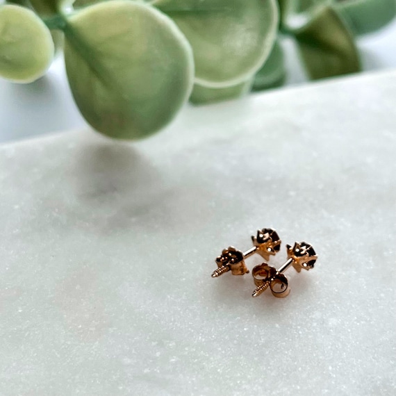 14K Yellow Gold Genuine Garnet Stud Earrings - image 4