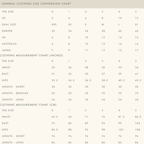 Ted Baker Measurement Chart