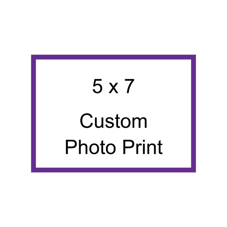 May include: A purple border surrounds a white background with the text "5 x 7 Custom Photo Print".