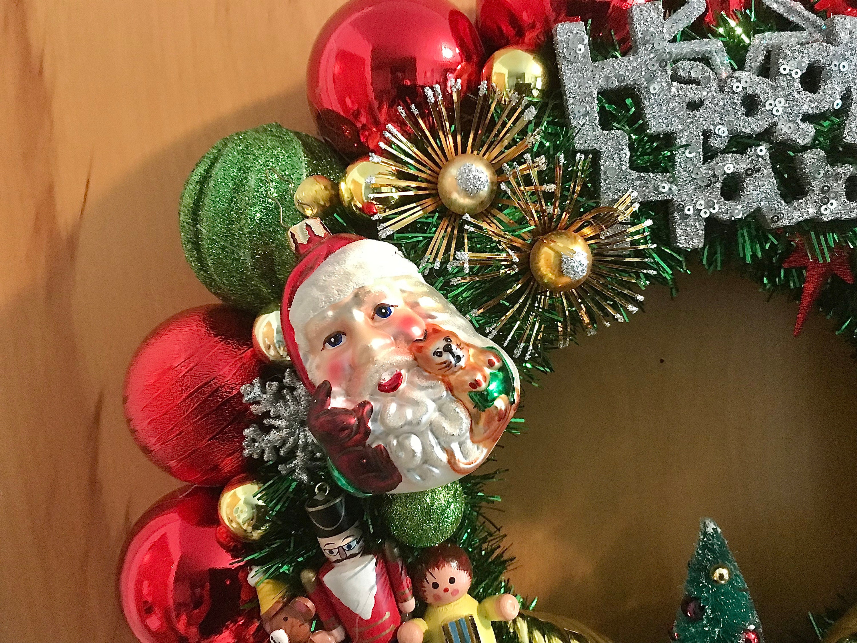 Vintage Beaded Angel Wreath Bell Christmas Ornaments, Safety