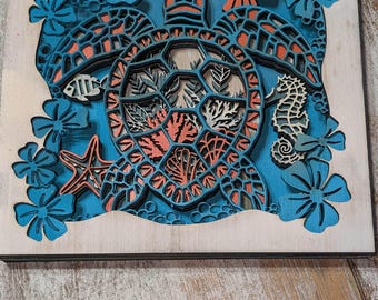 Arte de pared de tortuga de madera