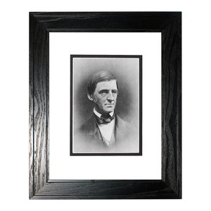 May include: Black and white portrait photograph of a man in a framed setting. The man is wearing a dark suit and a bow tie. The photograph is in a black wood frame with a white mat.