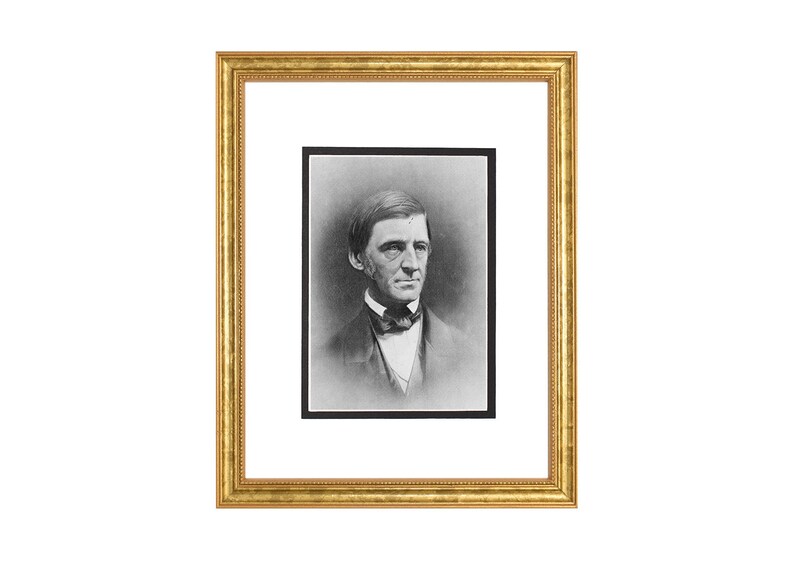May include: Black and white portrait photograph of a man in a suit and bow tie. The photograph is framed in a gold frame.