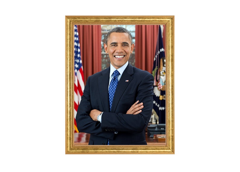 Barack Obama 2012 Vintage Historical Print US President Photo Aged Gold Frame