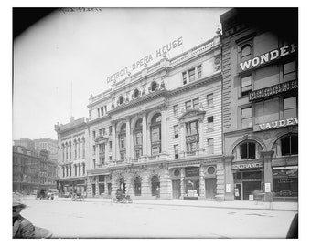 MI Old Photo 8.5" x 11" Reprint 1906 Palmer Fountain & Detroit Opera House 