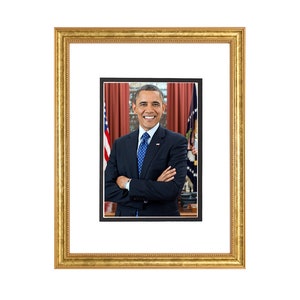 Barack Obama 2012 Vintage Historical Print US President Photo Aged Gold w/Mat