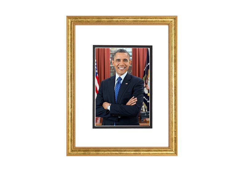 Barack Obama 2012 Vintage Historical Print US President Photo Aged Gold w/Mat