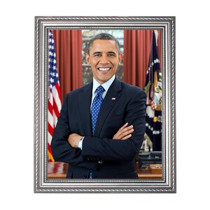 Barack Obama 2012 Vintage Historical Print US President Photo Ornate Silver Frame