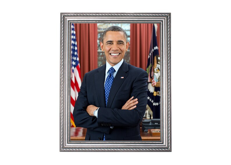 Barack Obama 2012 Vintage Historical Print US President Photo Ornate Silver Frame