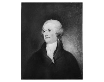 May include: A black and white portrait painting of a man with a white powdered wig and a white cravat. He is wearing a dark coat and has a serious expression on his face.