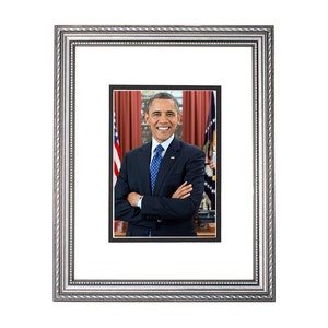 Barack Obama 2012 Vintage Historical Print US President Photo Ornate Silver w/Mat