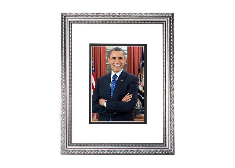 Barack Obama 2012 Vintage Historical Print US President Photo Ornate Silver w/Mat