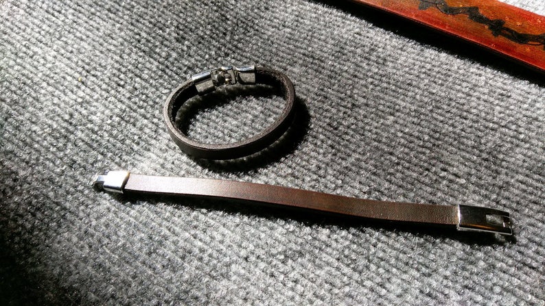 Brown Heavy Leather Bangle Bracelet Set 2 Leather Bracelets His /& Hers Minimalist Handmade Dk