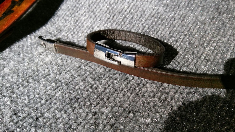 Brown Heavy Leather Bangle Bracelet Set 2 Leather Bracelets His /& Hers Minimalist Handmade Dk