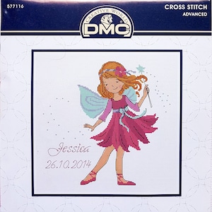 DMC Fairy Cross Stitch Kit including 14 Count Aida Fabric, Embroidery Thread / Floss and Instructions