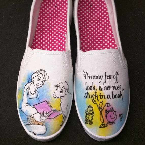 Disney Beauty and the Beast Hand Painted Custom Belle Shoes | Etsy