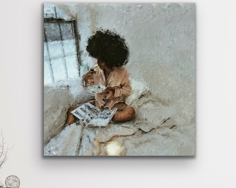Black Woman Art Print, Afro Hairstyle, 'Good Morning' (Digital Art)