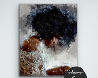 Black Woman Art Print: Afro Watercolor Canvas (Digital Art)
