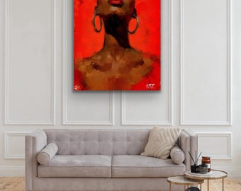 Black Woman Art: "Hoops" Afro Canvas Print