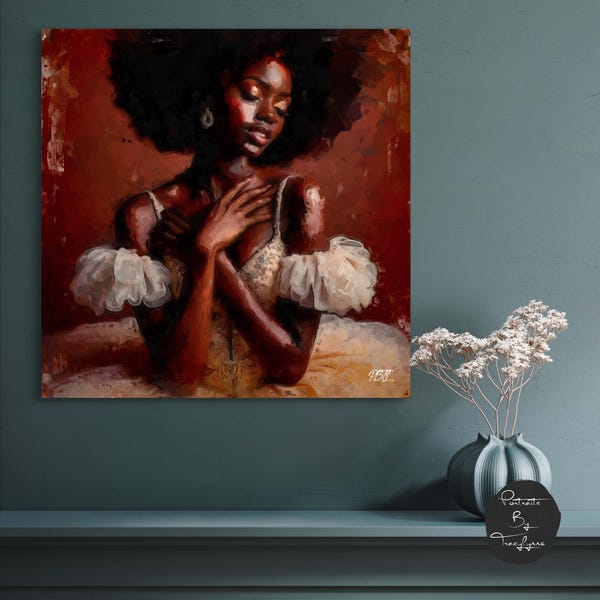 Lámina artística de bailarina negra: Mujer afroamericana, ballet sobre lienzo