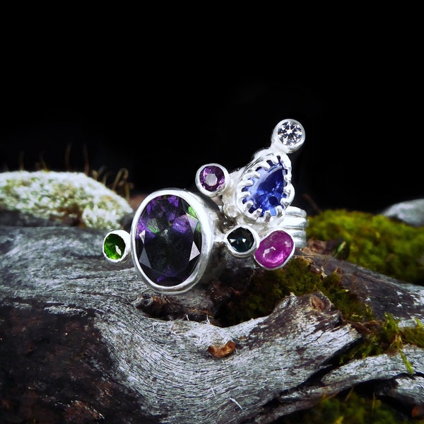 Mystic Topaz, Tanzanite, Ruby, Sapphire, Diopside, Cubic Zurconia Stackable Rings