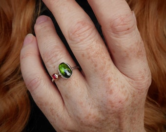 Chrome Diopside and Mexican Fire Opal Ring