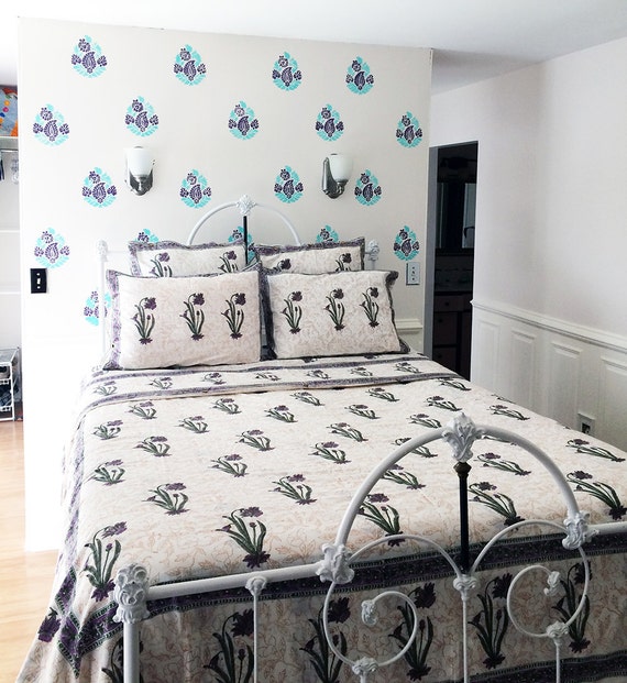 Queen Block Print Duvet Daffodil Cover Set Etsy