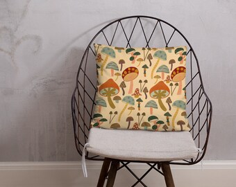 Fun Guy Mushroom Print Pillow | Boho Accent Pillow | Boho Decor | Mushroom Pattern | Throw Pillow | Boho Style | 70s Color Throw Pillow |