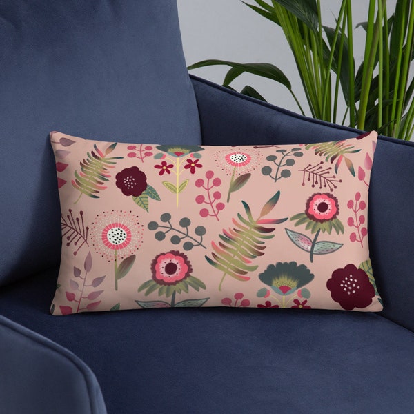 Fun with Florals Throw Pillow | Boho Decor | Hand Drawn | Flower Print | Boho Style | Accent Pillow | Teal And Pink Pillow | Decor