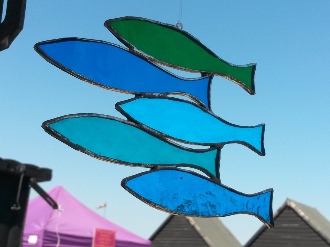 Handmade Stained Glass Shoal of Fish Suncatcher Etsy