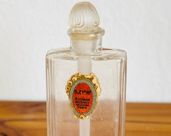 Vintage 1920's Richard Hudnut Dubarry Perfume Bottle W/ Glass Dauber Moulded Frosted Stopper, Vintage Mini Perfume Bottle, Antique